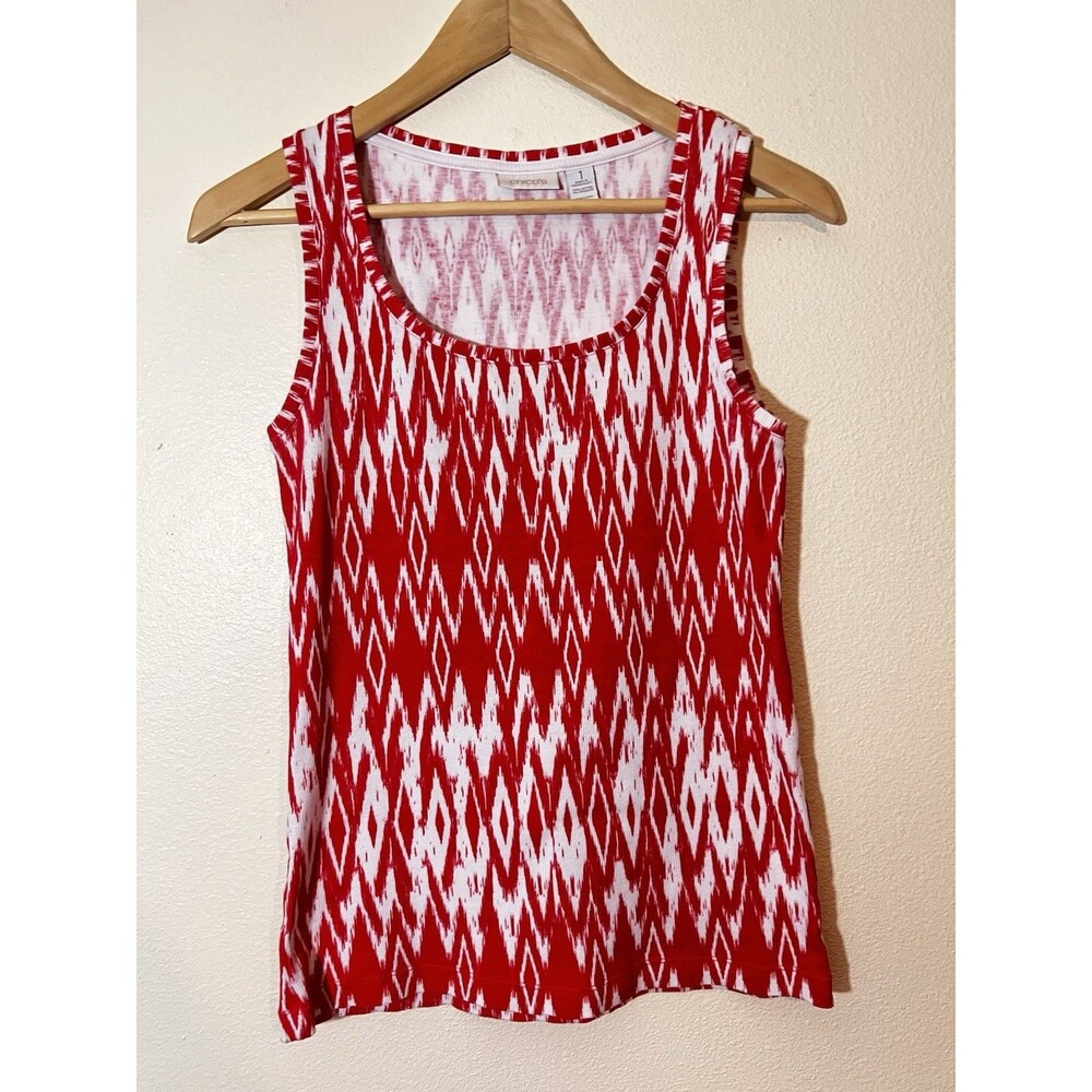 Chico's Women's Sleeveless Top Tank Top - red / white - Size 1